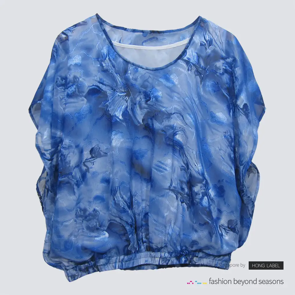 Blue double layered scoop neck blouse front