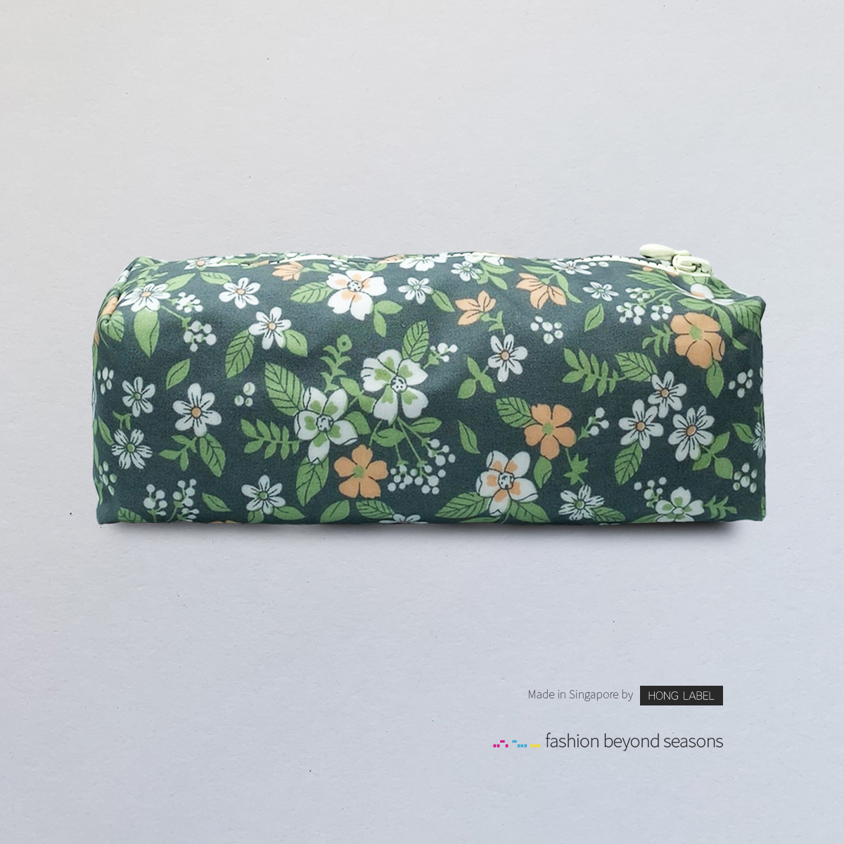 Olive-Green-Floral-Motifs-With-Pale-Yellow-Zip-Pouch-Bag