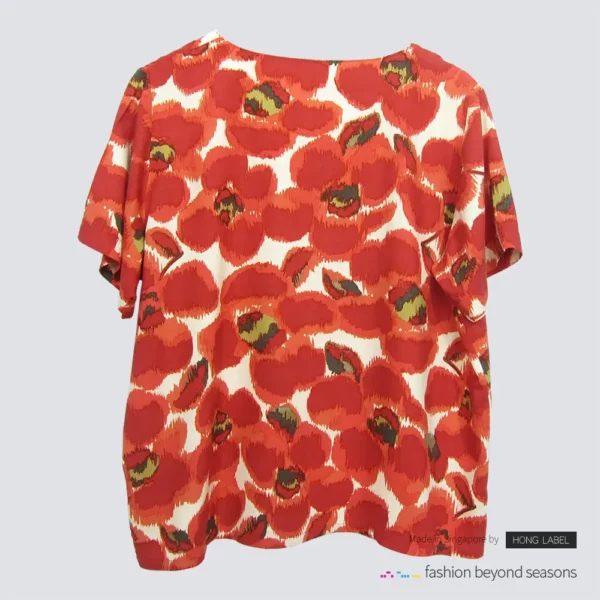 Red Big flora short sleeve blouse