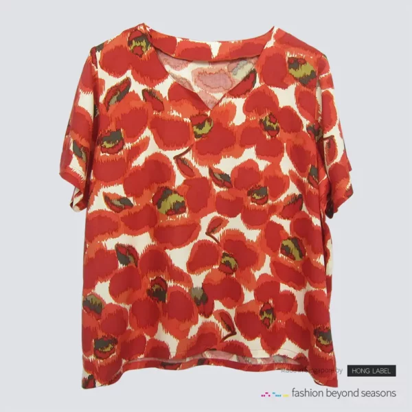 Red Big flora short sleeve blouse