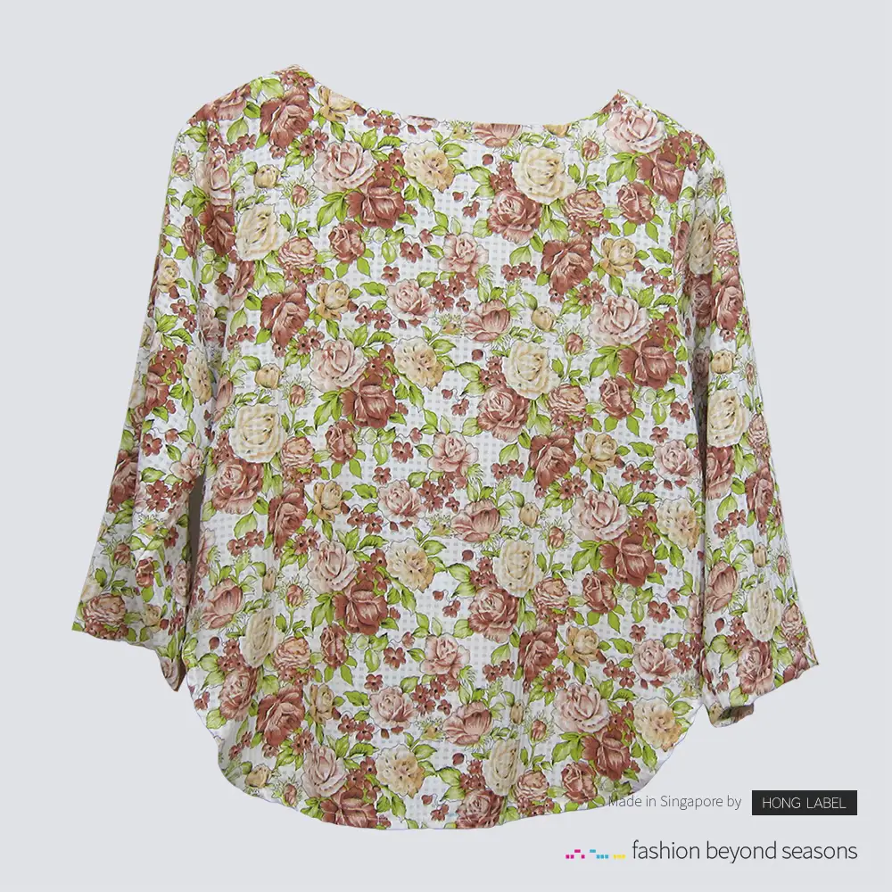 Rose floral three quarter sleeve blouse front