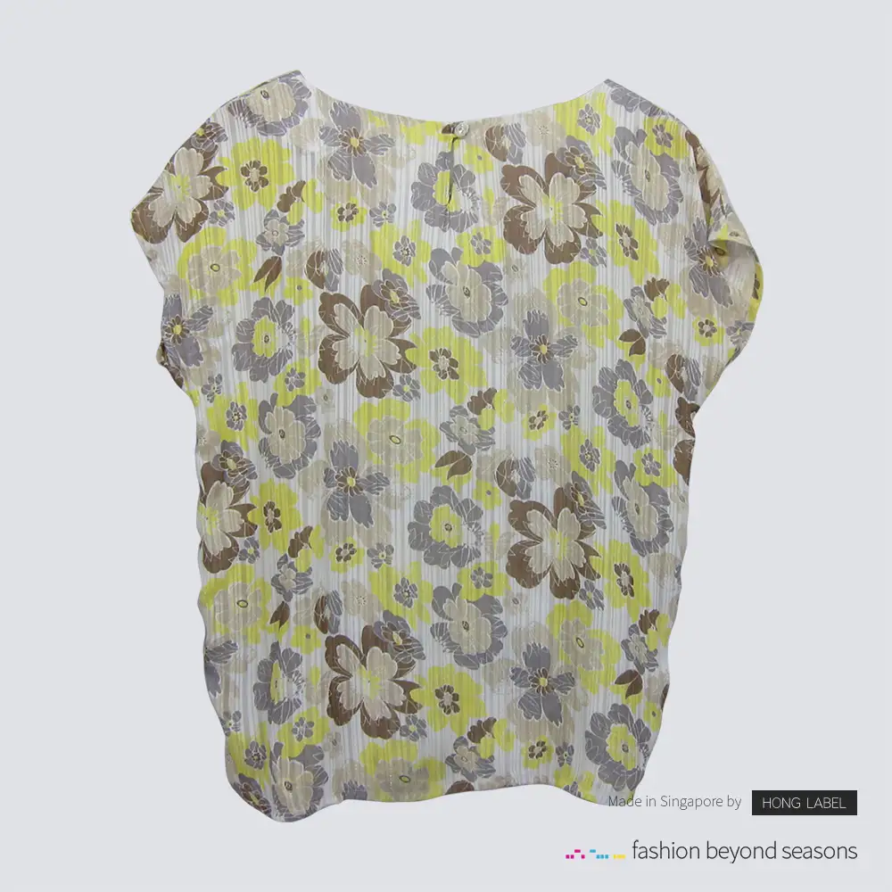 Yellow floral round neck blouse front